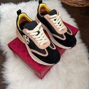 Tory Burch Good Luck Women’s Sneakers, sz 8 Black and Tan Shoes